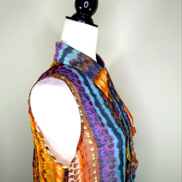 Papa Vancouver Women's Cut Off Shoulder All Over Print Button Up Blouse Size L - Picture 4 of 10